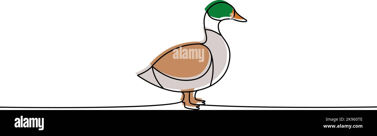 Ente eine Linie farbige kontinuierliche Zeichnung. Duck-Symbol. Farmvögel durchgehende bunte einzeilige Illustration. Vektor minimalistische lineare Illustration. Stock Vektor