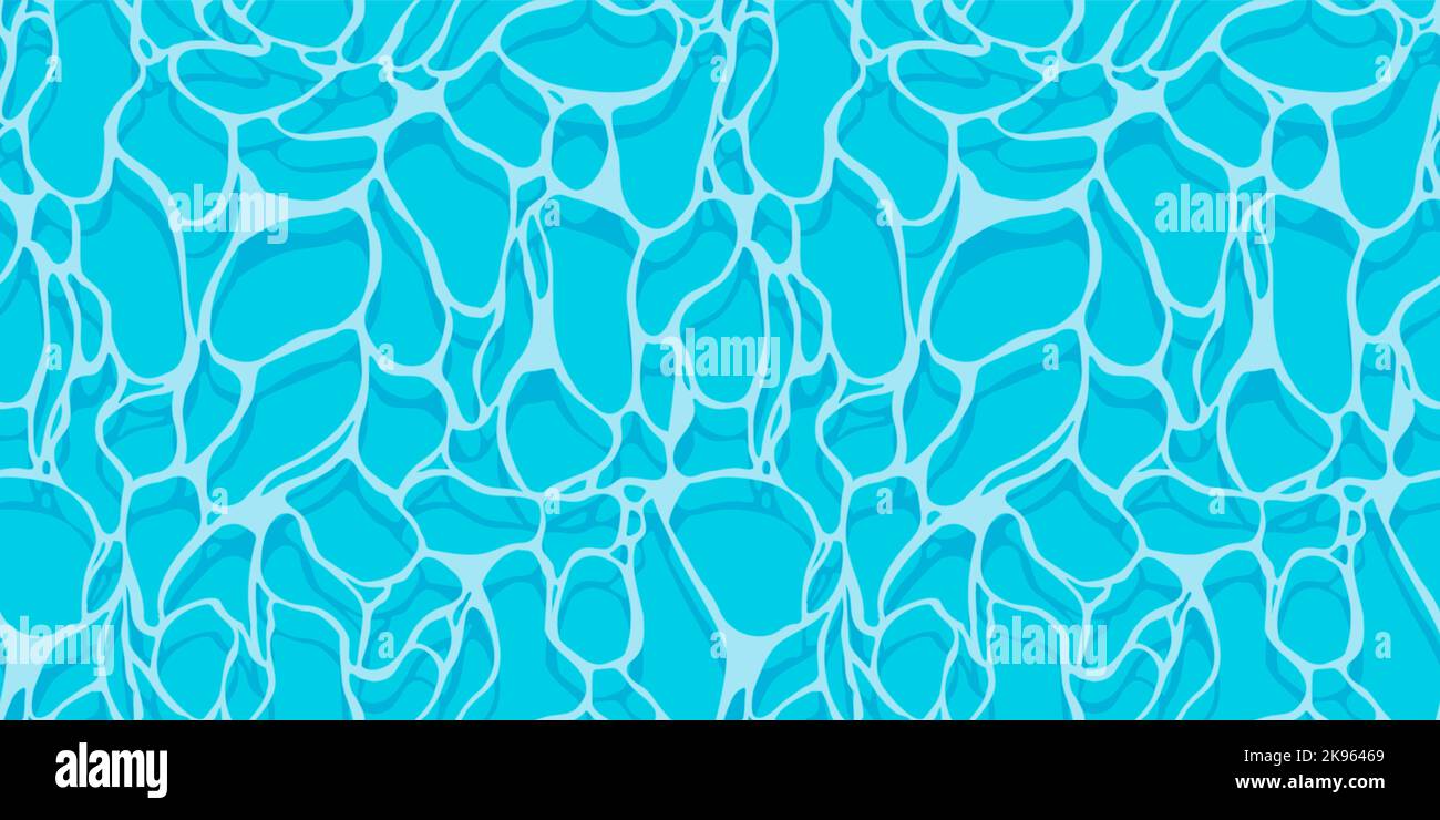 Blaues Poolmuster. Nahtloser Druck der Wasseroberfläche Draufsicht Cartoon-Stil, tiefes flüssiges Aqua Welligkeit, Sommer schwimmen Hintergrund. Vektorstruktur Stock Vektor