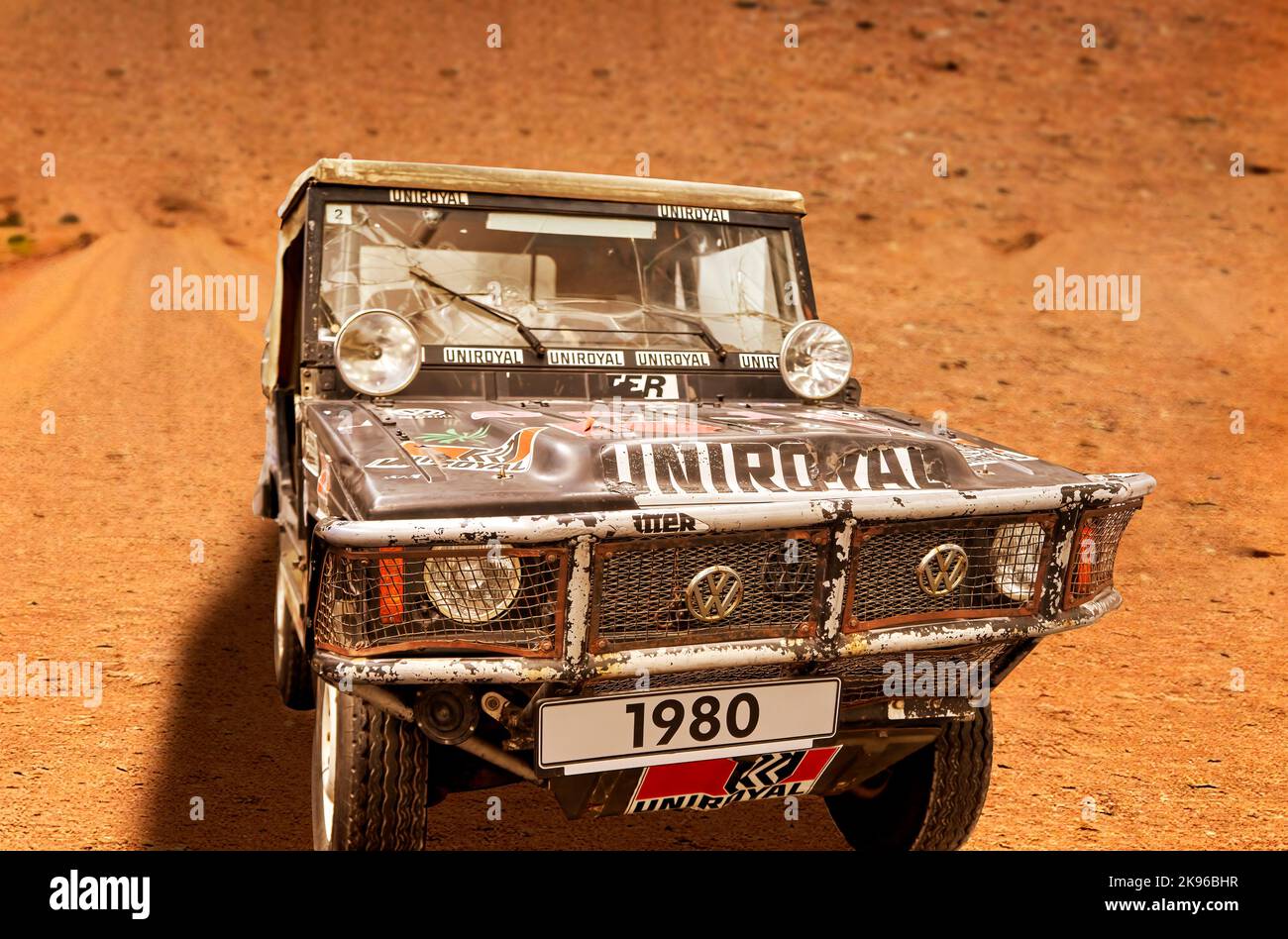 VW Iltis Race Paris-Dakar Offroad-Fahrzeug, Siegerfahrzeug aus dem Jahr 1980, das die Wüstenrally anführte, in Wolfsburg, Deutschland, 20. September 2022. Stockfoto