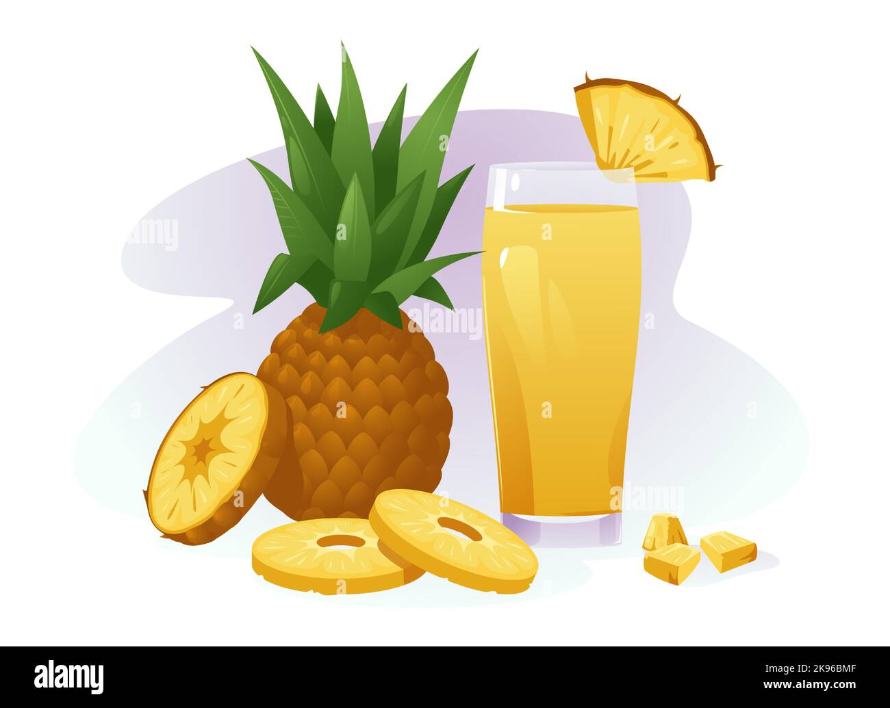 Ananasgetränk. Natürliche frisch leckeren Saft Cocktail, ein Glas tropischen Sommer gesund süß exotischen Getränk Cartoon-Stil. Vektorgrafik Stock Vektor