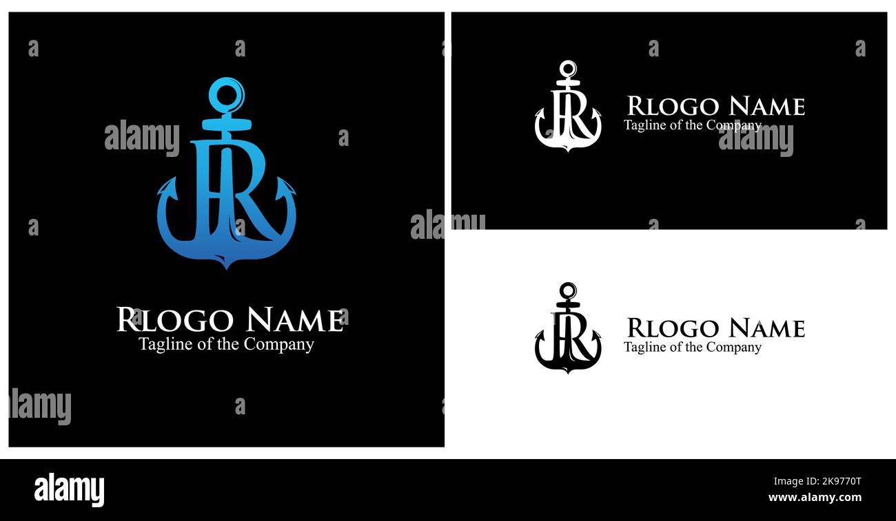 R nautisches Monogramm. Initiale einen benutzerdefinierten Text in achor-Logo-Vektorgrafik Stock Vektor