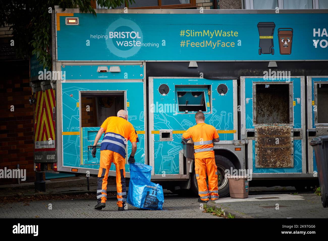 Stadtzentrum von Bristol, Recycling, Müllwagen Stockfoto