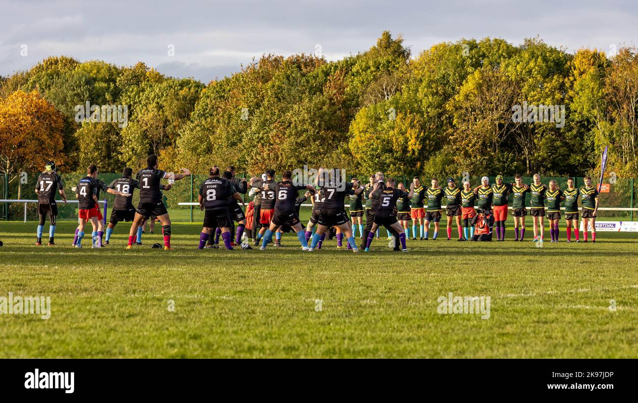 2022 Rugby-League-Weltmeisterschaft für körperliche Behinderungen im Victoria Park, Warrington. Australien übernahm Neuseeland, das ihren Haka aufführte Stockfoto