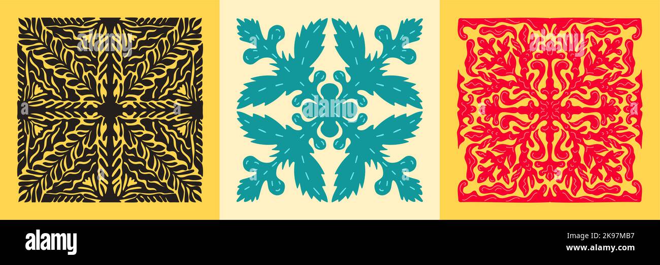 Minimalistische Muster im Matisse-Stil, abstrakte Bio-Zweige mit Blättern im flachen Trendstil. Vektor florale Ornamente für Poster, Karten, Abdeckungen Stock Vektor
