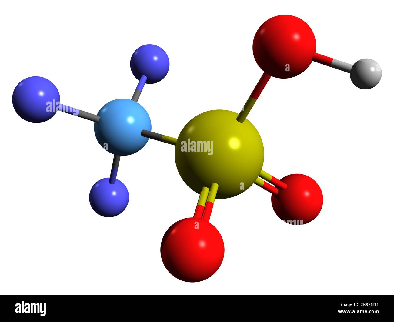 3D Bild der Skelettformel der Trifluormethansulfonsäure - molekularchemische Struktur der Triflinsäure isoliert auf weißem Hintergrund Stockfoto