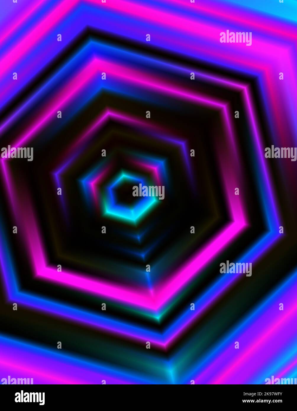 Abstrakter Neon-Hintergrund mit magenta und blauem Sechseck. Vertikales Vektorgrafikmuster Stock Vektor