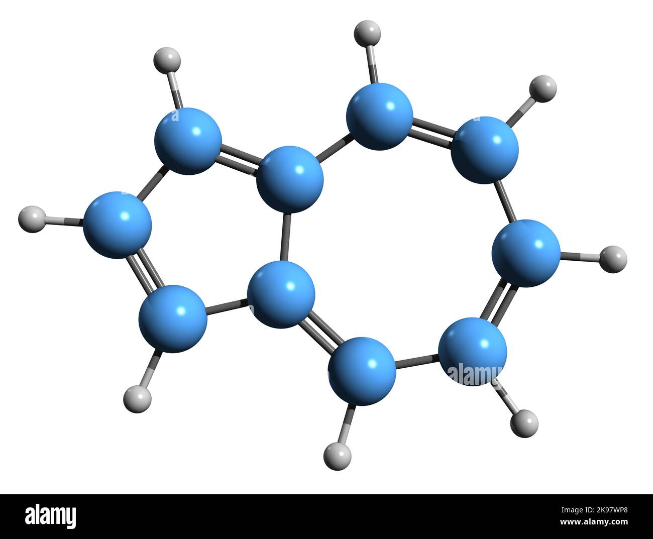 3D Bild der Skelettformel von Azulen - molekularchemische Struktur des auf weißem Hintergrund isolierten Isomers von Naphthalin Stockfoto