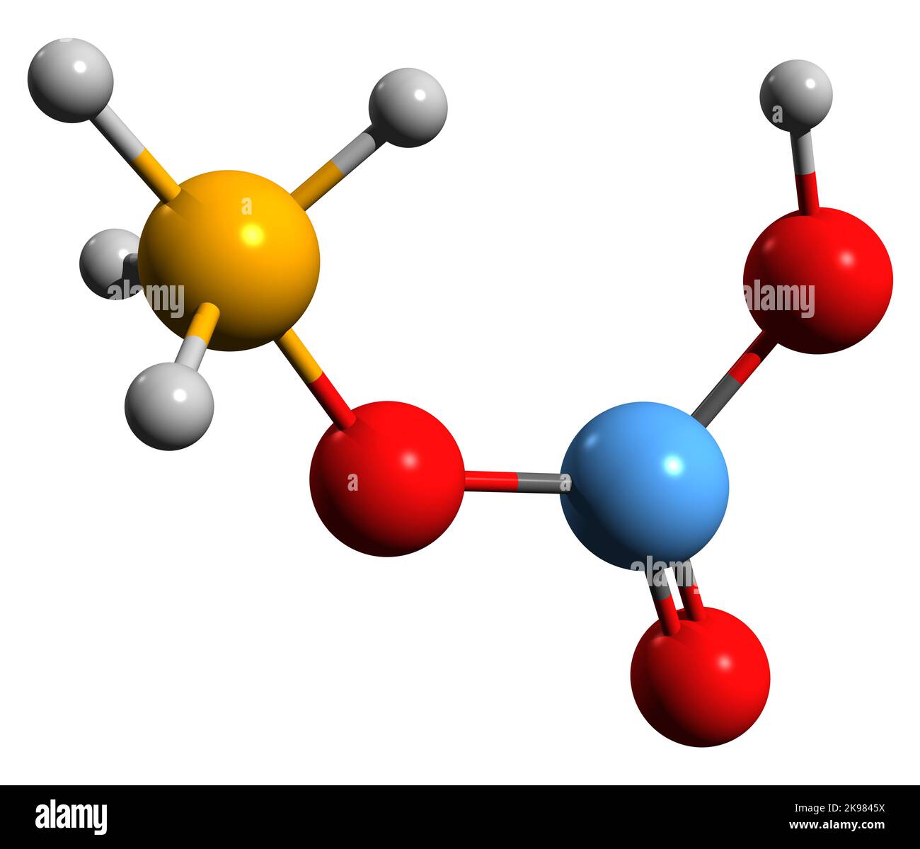 3D Bild der Skelettformel von Ammoniumhydrogencarbonat - molekulare chemische Struktur von Ammoniumhydrogencarbonat isoliert auf weißem Hintergrund Stockfoto