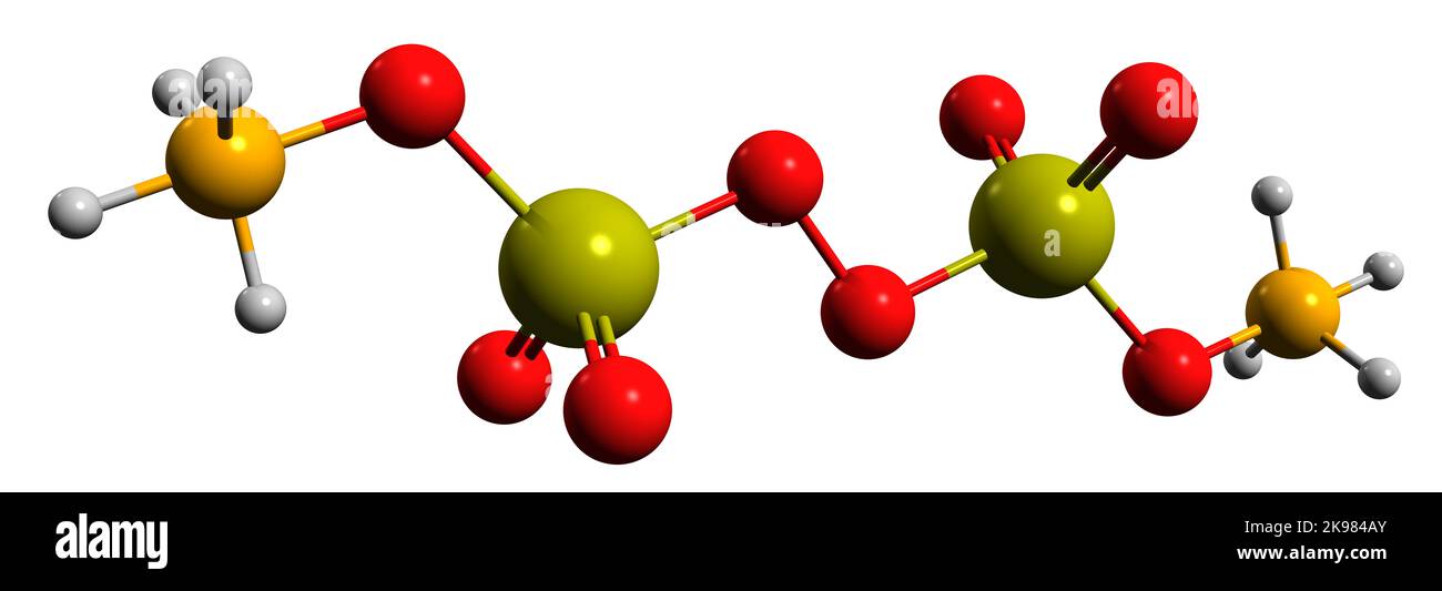 3D Bild der Skelettformel des Ammoniumpersulfat - molekularchemische Struktur der anorganischen Verbindung, isoliert auf weißem Hintergrund Stockfoto