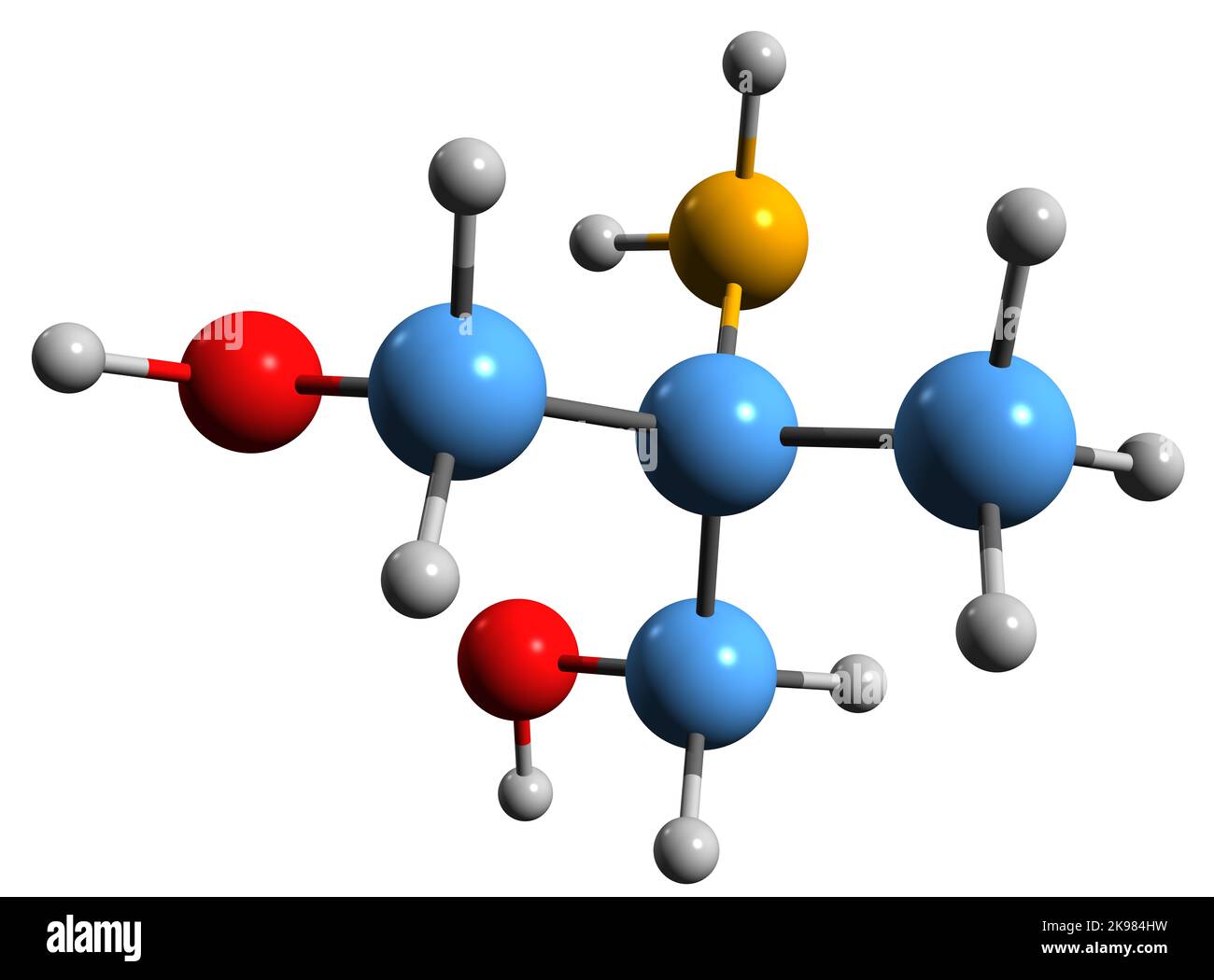 3D Bild der АМРd-Pufferskelettformel - molekularchemische Struktur des Puffers isoliert auf weißem Hintergrund Stockfoto