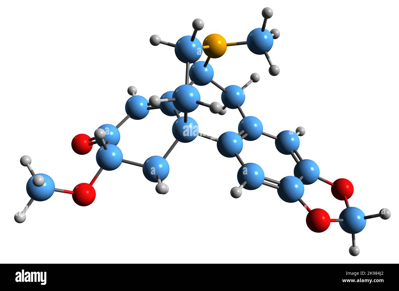 3D Bild der amourinskelettalen Formel - molekularchemische Struktur der organischen Verbindung isoliert auf weißem Hintergrund Stockfoto