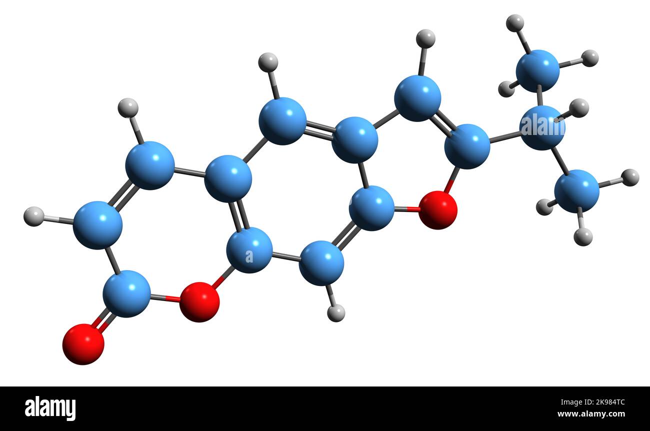 3D Bild der Skelettformel von Anhydromarmesin - molekularchemische Struktur von isoliert auf weißem Hintergrund Stockfoto