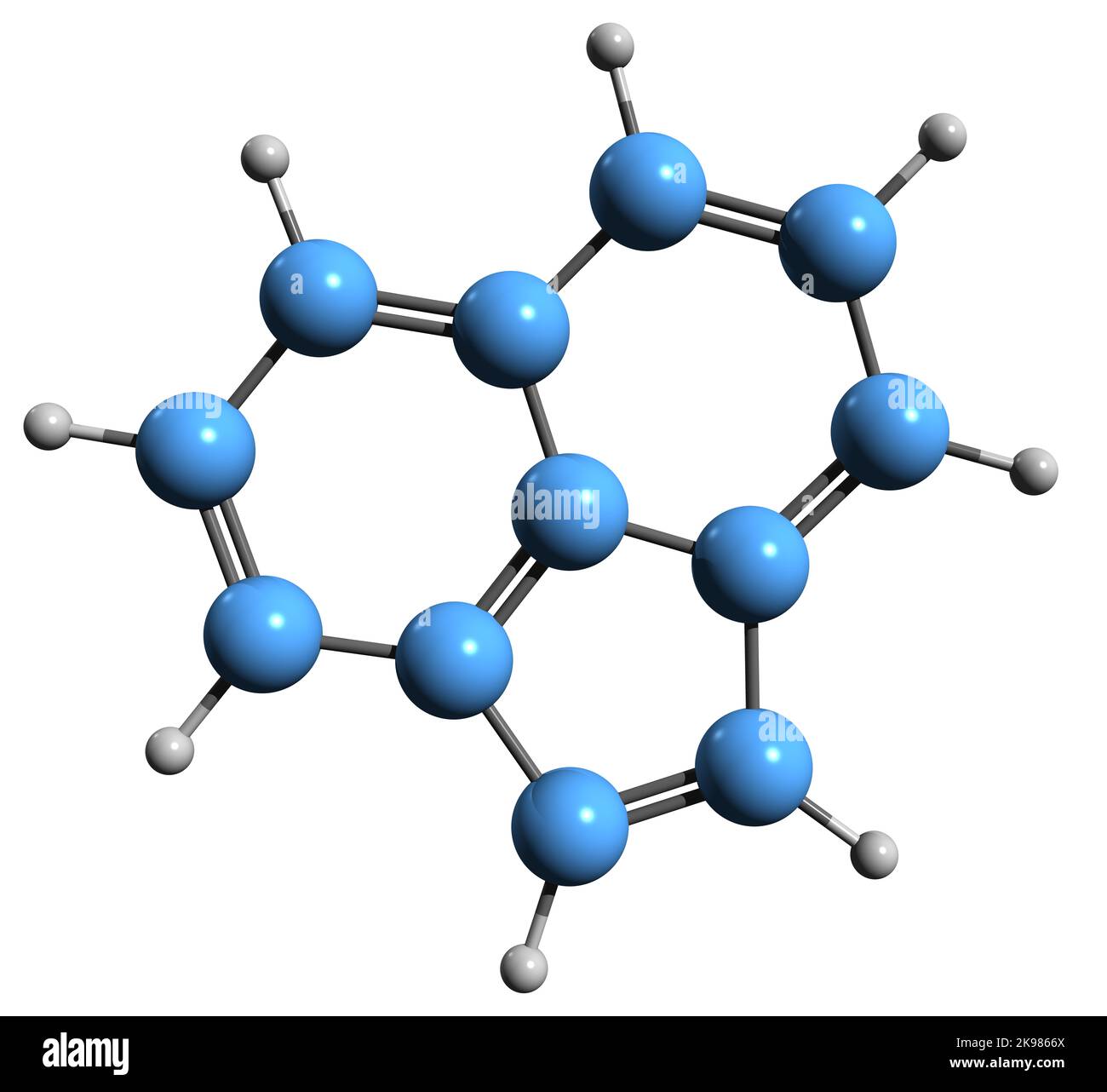 3D Bild der Skelettformel von Acenaphthylen - molekulare chemische Struktur von Cyclopentadenaphthalin auf weißem Hintergrund isoliert Stockfoto