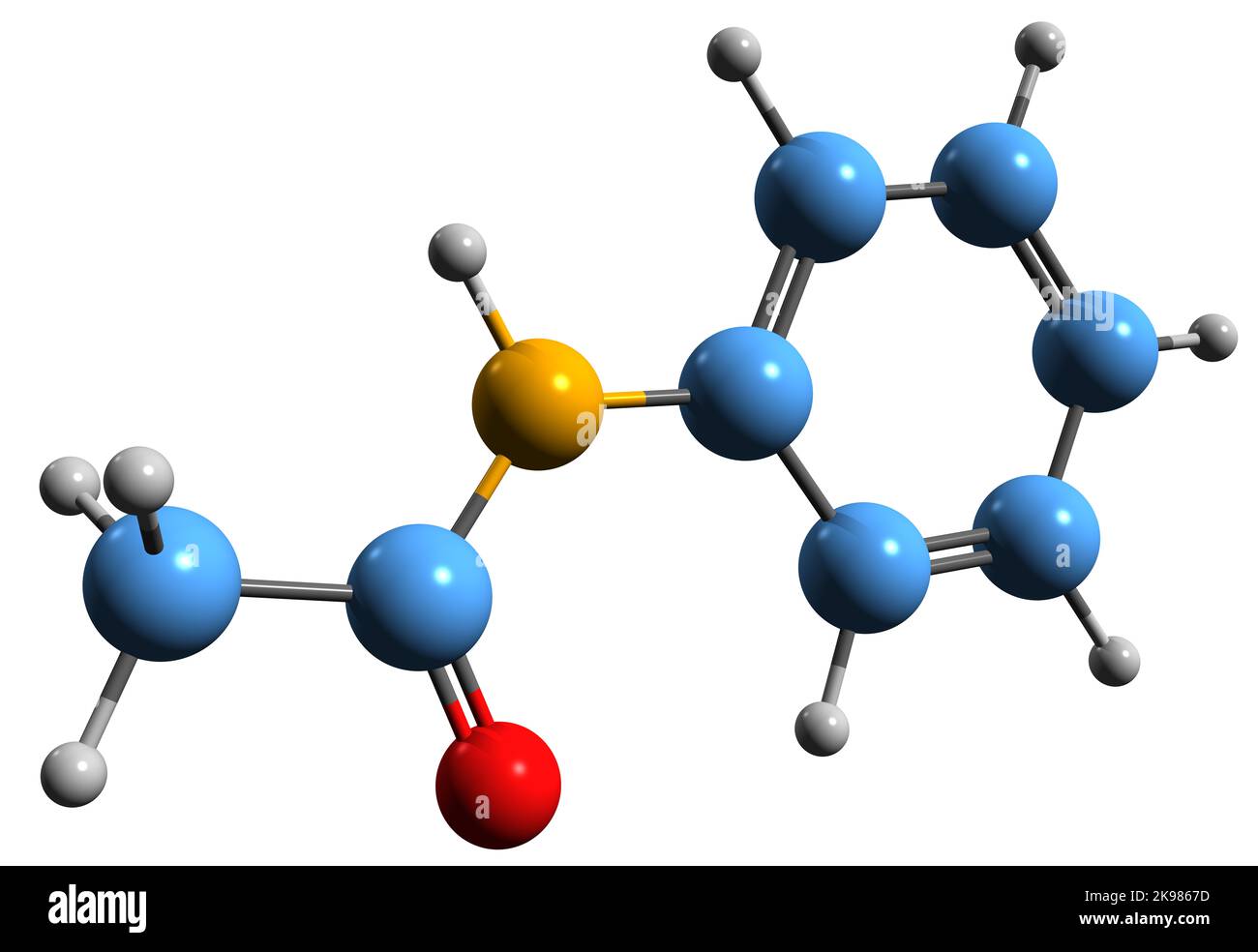 3D Bild der Skelettformel von Acetanilid - molekulare chemische Struktur  von N-Phenylacetamid auf weißem Hintergrund isoliert Stockfotografie - Alamy