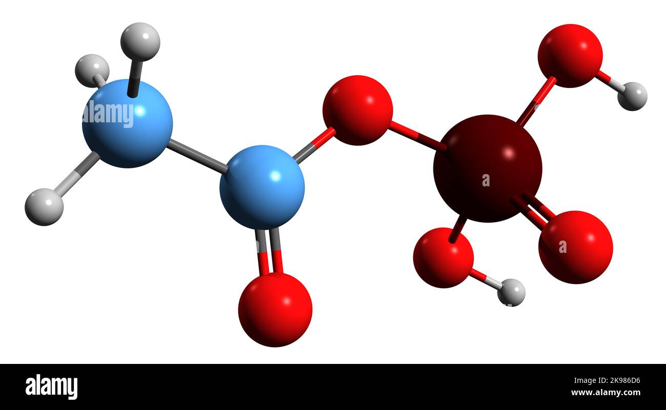 3D Bild der Acetylphosphat-Skelettformel - molekulare chemische Struktur von Phosphonacetat isoliert auf weißem Hintergrund Stockfoto