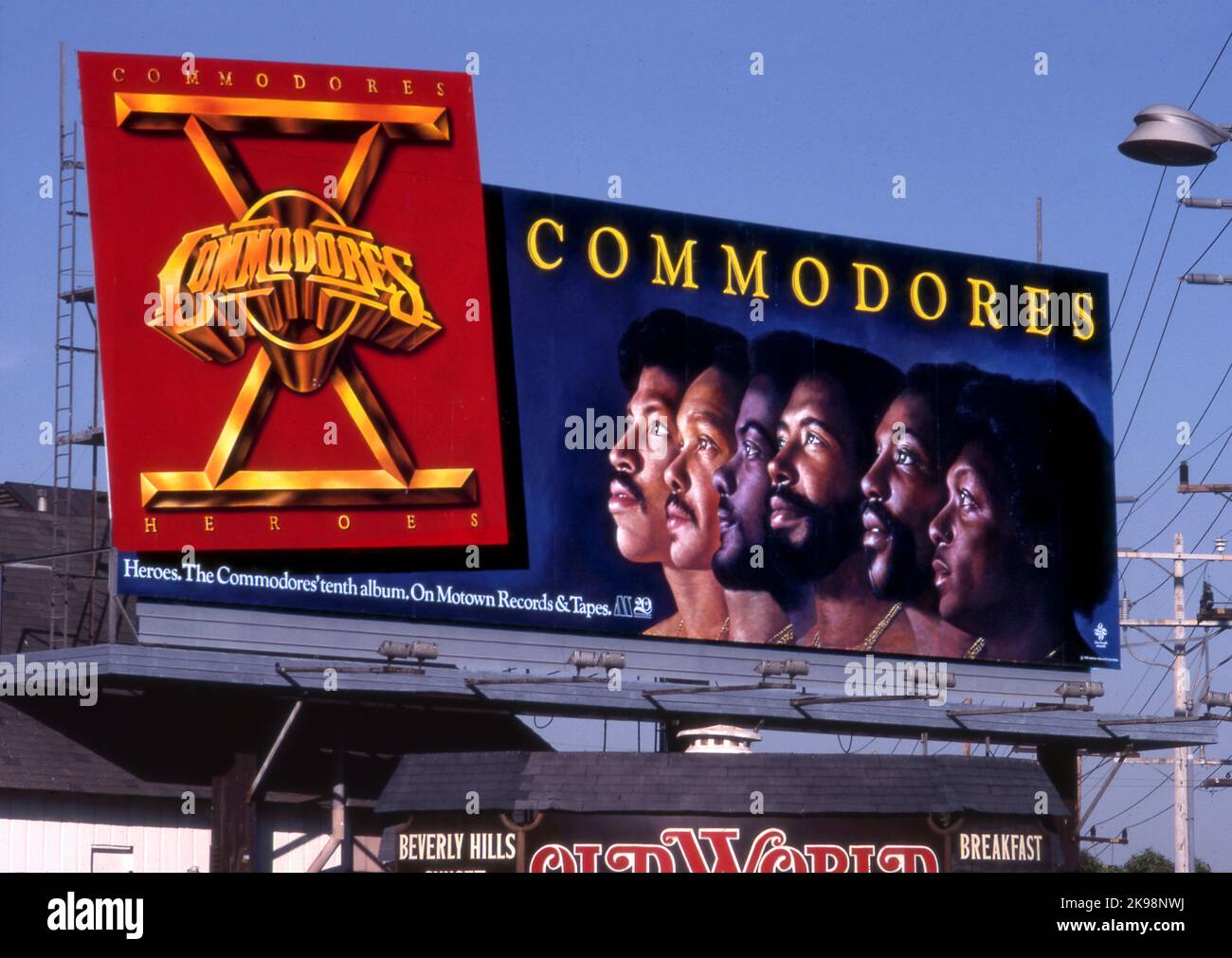 Commodores, Plakatwand Heroes, Sunset Strip, Los Angeles, Kalifornien, USA, 1980 Stockfoto