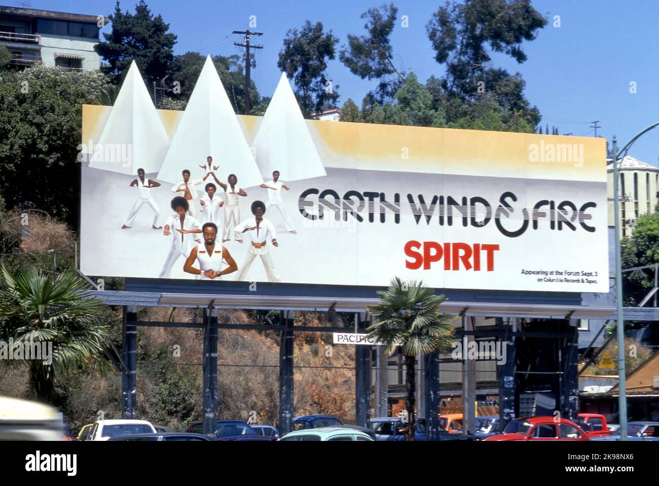 Earth Wind and Fire Plakatwand, Sunset Strip, Spirit, Los Angeles, CA, USA, 1976 Stockfoto