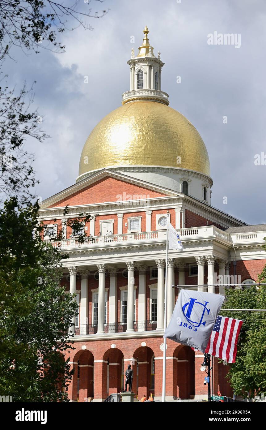 Boston, Massachusetts, USA. Das Massachusetts State House (auch bekannt als Massachusetts Statehouse und New State House). Stockfoto
