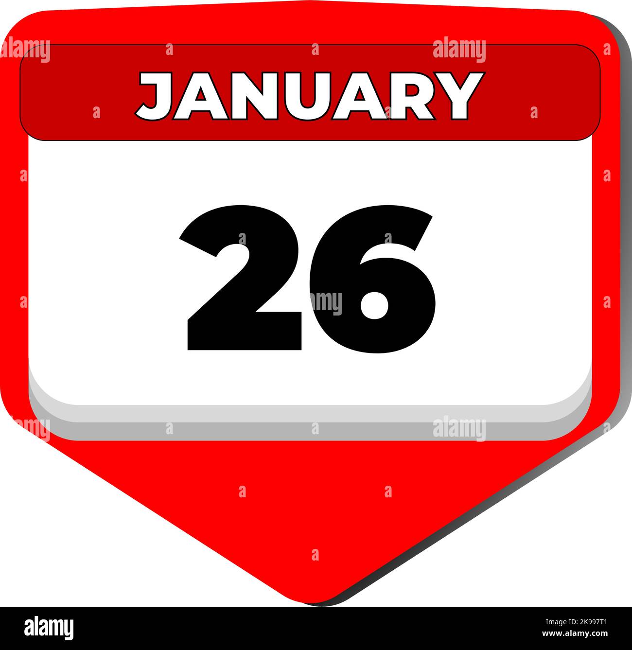 26 Januar Vektor-Symbol Kalendertag. 26 Datum Januar. Sechsundzwanzigsten Tag des Januar. 26. Datumsnummer. 26-Tage-Kalender. Sechsundzwanzig Datum. Indien Stock Vektor