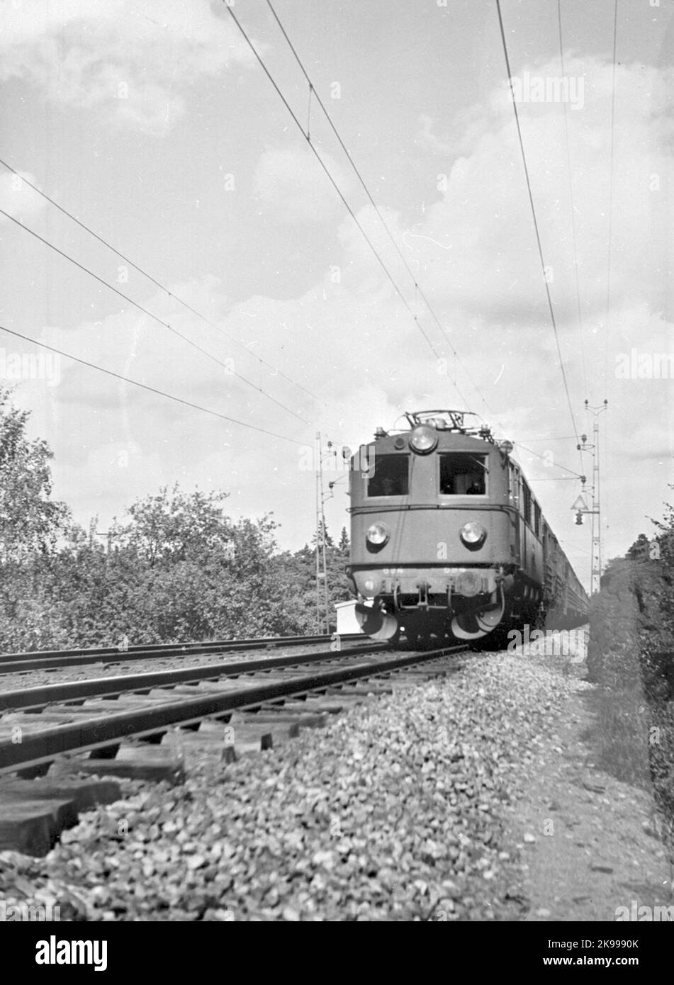 Die Staatsbahnen, SJ F 694. Snälltåg. Baujahr 1949. Die Lokomotive, die Littera F erhielt, wurde in die schnellen langen Züge, damals Snälltåg genannt, zwischen Malmö-Stockholm, Malmö-Göteborg und Stockholm-Göteborg eingesetzt. Die F-Lokomotive wurde auch in den Zügen Stockholm-Oslo eingesetzt. Stockfoto