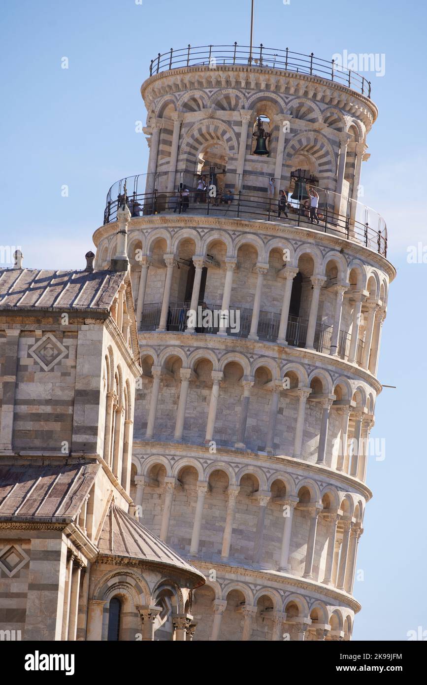 Pisa, Toskana, Italien, historisches Wahrzeichen Schiefer Turm von Pisa freistehender Glockenturm, der Kathedrale von Pisa Stockfoto