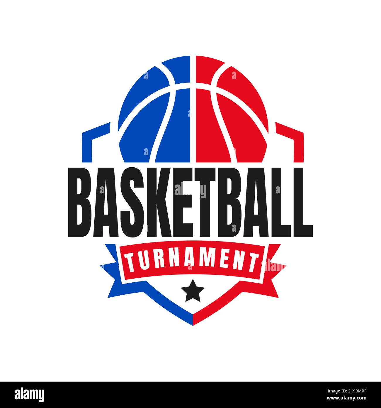 Logo des American Sports Shield Basketballclubs, Basketballverein. Turnier-Basketball-Club-Emblem, Design-Vorlage auf weißem Hintergrund Stock Vektor