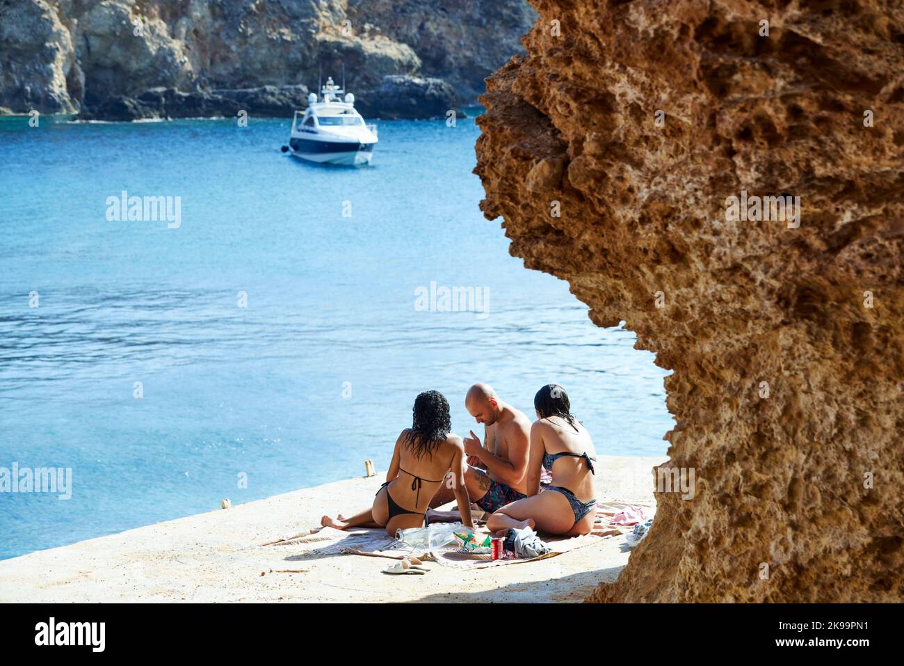 Ibiza Balearen, Spanien Mittelmeer, Sa Figuera Borda Bucht Stockfoto