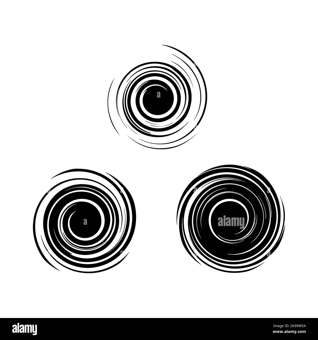 Schwarzes Grunge-Set, Spritzer Tinte Farbe Wasser Wind Energie wirbeln gewellte Spiralen Stock Vektor