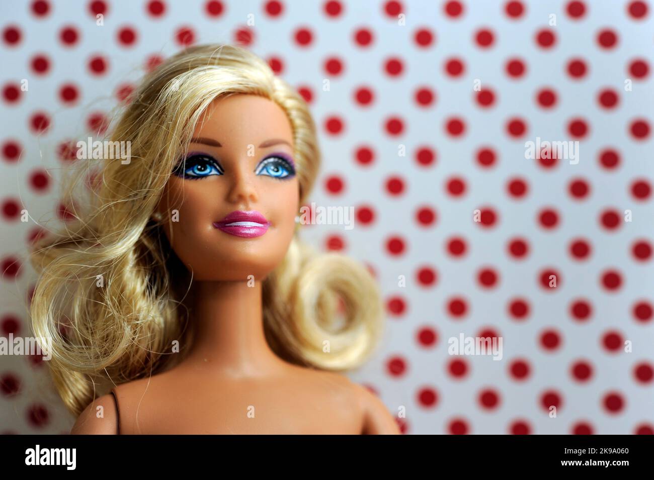 Blonde Barbie Puppe Gesicht Stockfoto