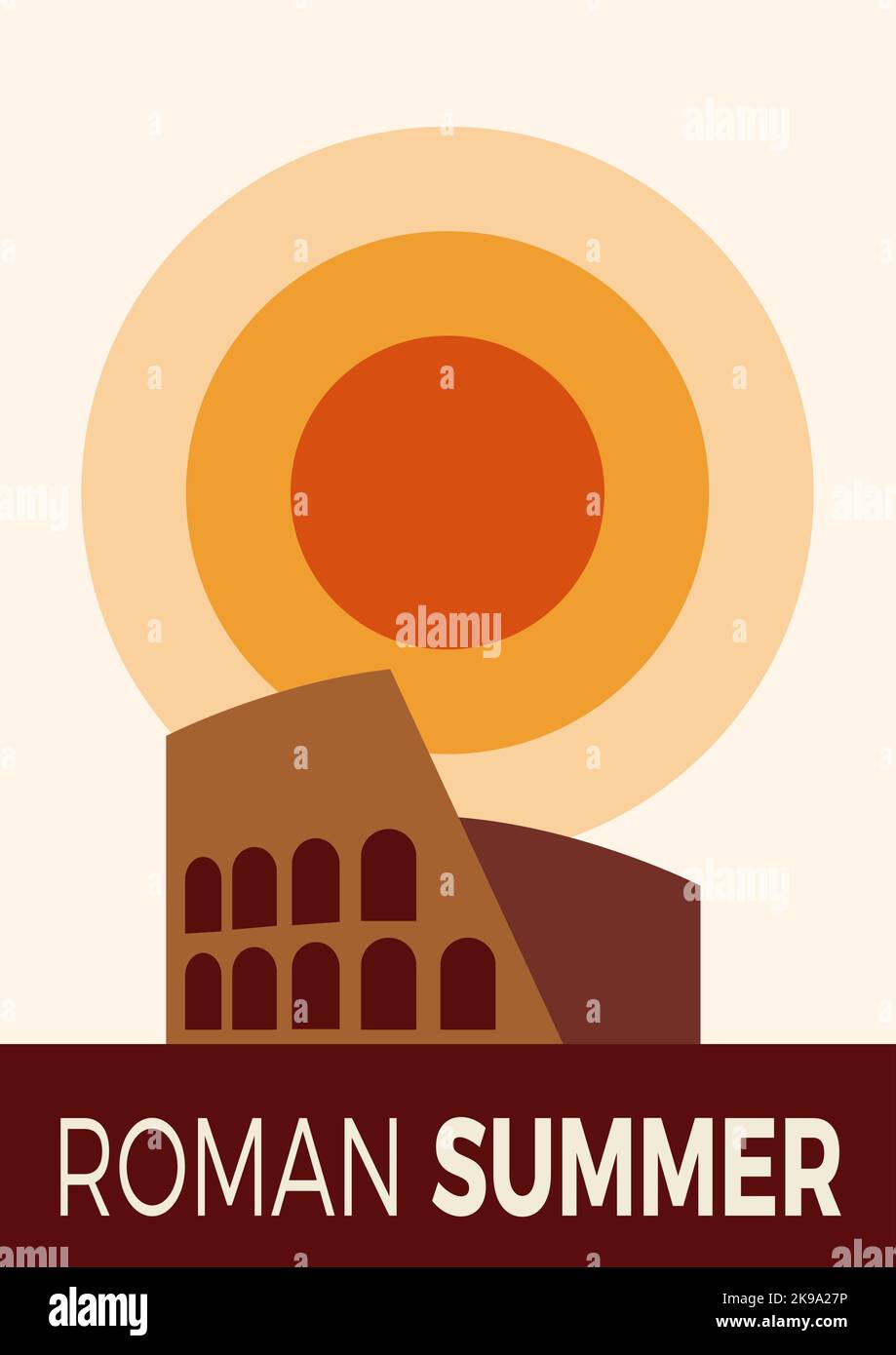 Kolosseum, Rom. Römischer Sommer, Poster und Sonnenschutz in flachem Design Stock Vektor