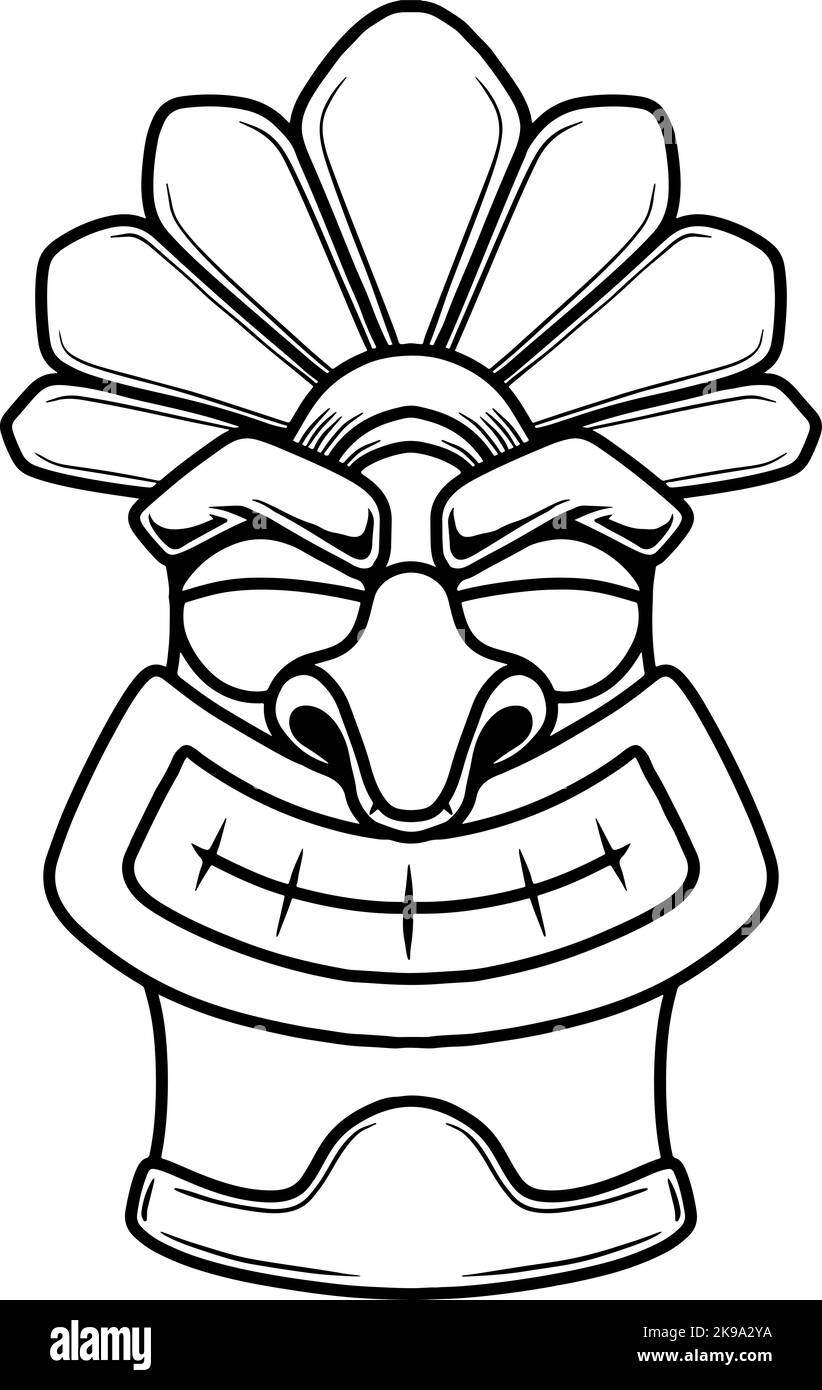 Illustration von Tiki Idol im monochromen Stil. Gestaltungselement für Plakat, Karte, Banner, Emblem, Schild. Vektorgrafik Stock Vektor