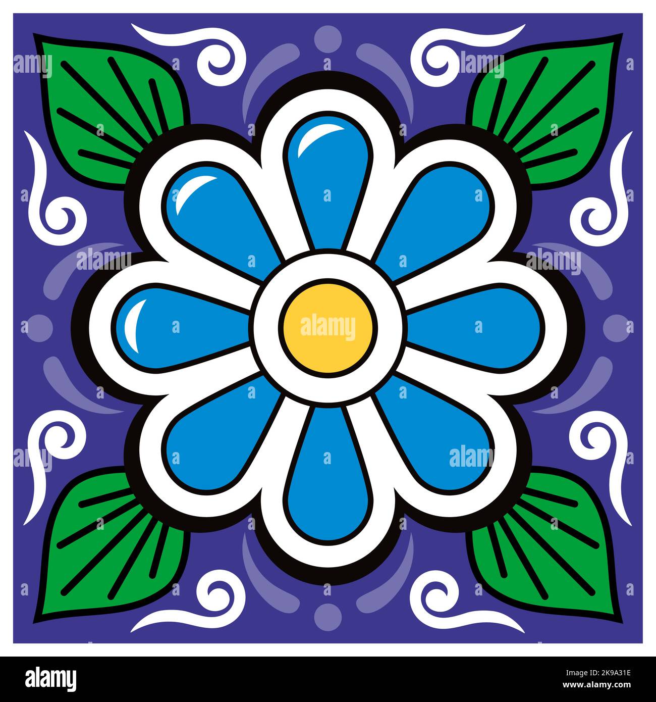 Florales Kacheldesign, ein- und nahtloser Vektor-Hintergrund, inspiriert von der Volkskunst aus Mexiko Stock Vektor