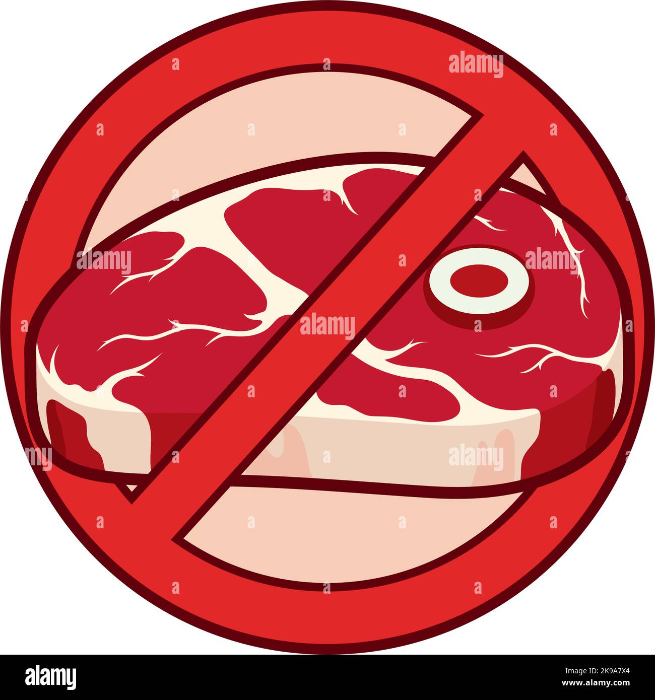 Vegetarismus, kein Fleisch, Verbotszeichen, Vektordarstellung Stock Vektor