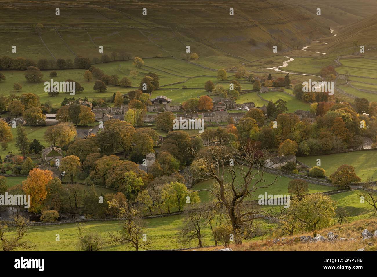 Herbstansicht des Dorfs Yorkshire Dales in Littondale, einem beliebten Ort im Yorkshire Dales National Park Stockfoto