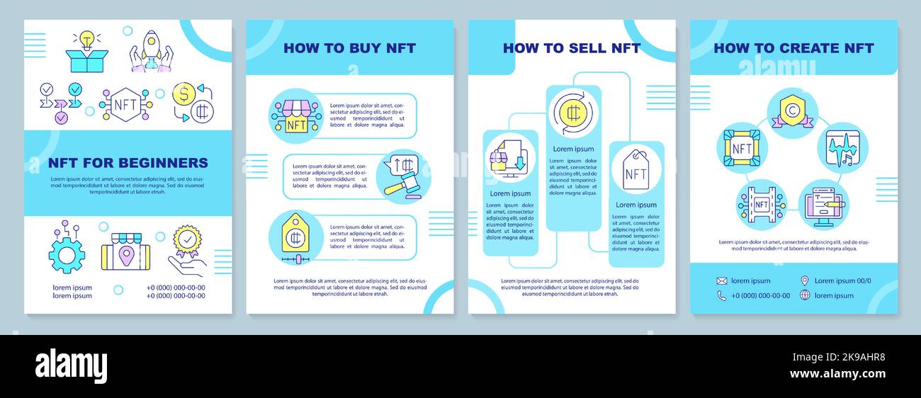 NFT für Anfänger blaue Broschürenvorlage Stock Vektor