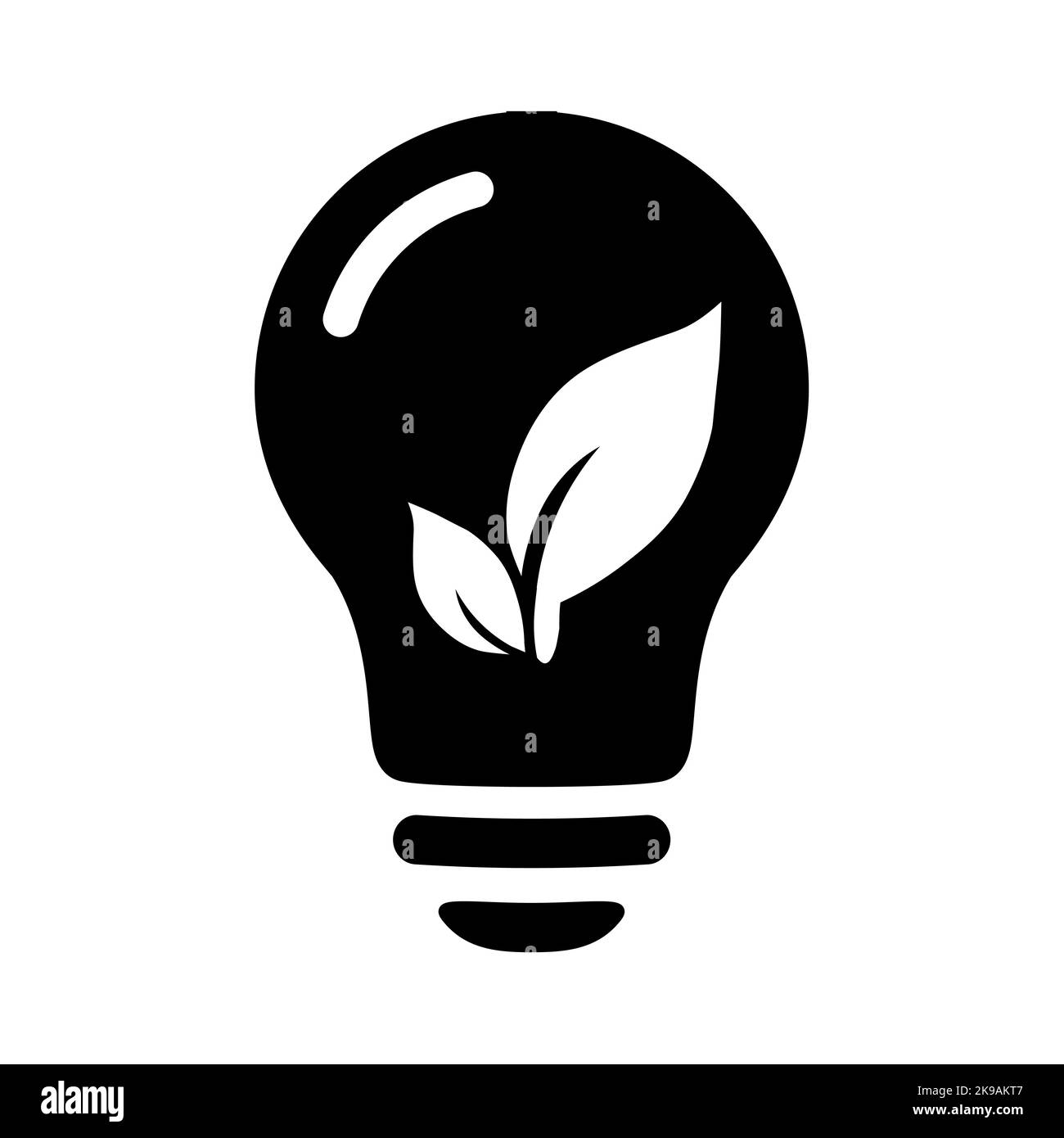 Schwarzes Umweltsymbol in flacher Ausführung. Pflanze in der Birne in schwarz. Symbol für Energiesparlampe. Ökologie Glühbirne mit Pflanze mit Blatt-Symbol. Einfache Füllung Stock Vektor