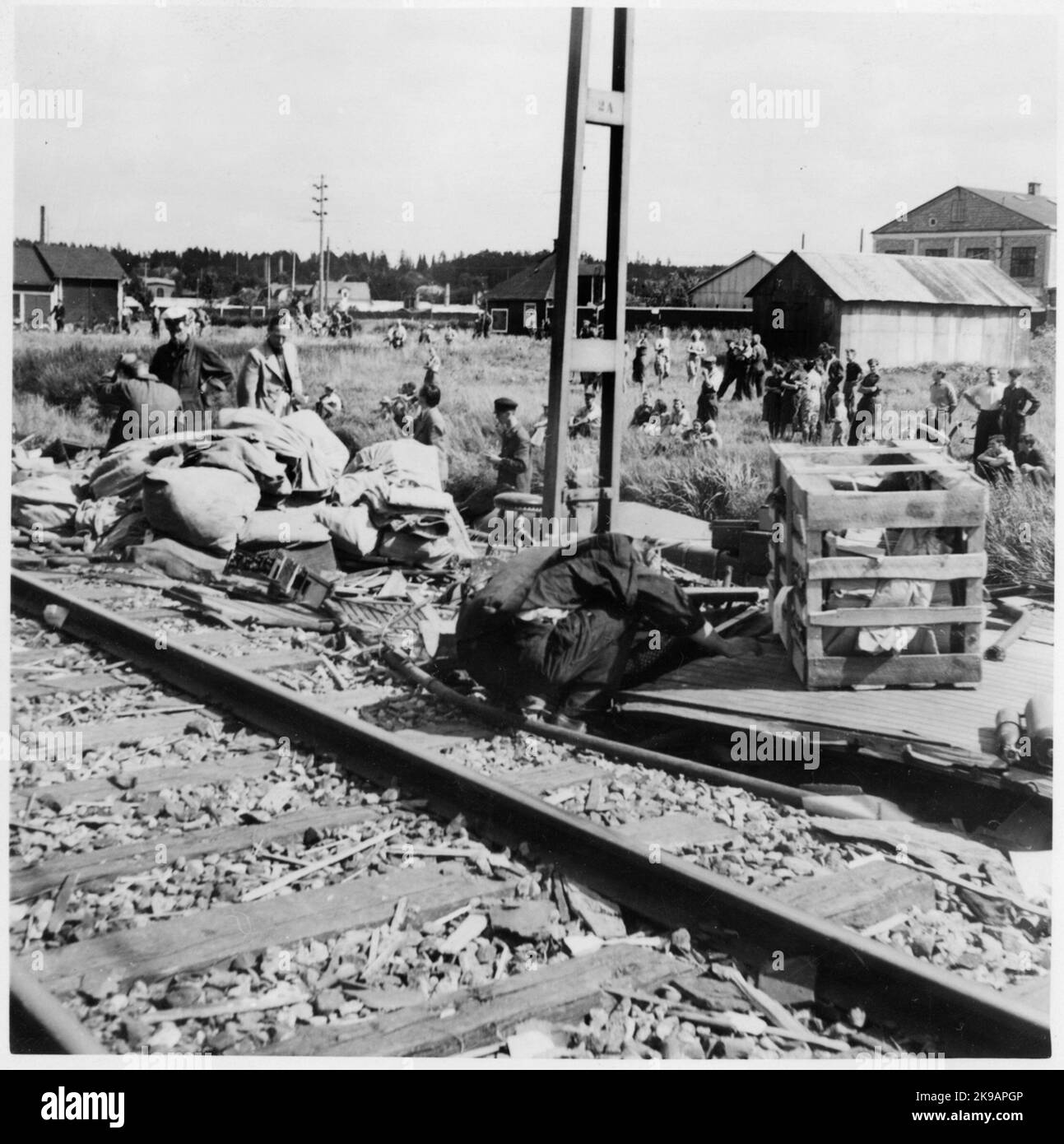 Öffentliche Sammlung über Spuren von Zugunfällen. Stockfoto