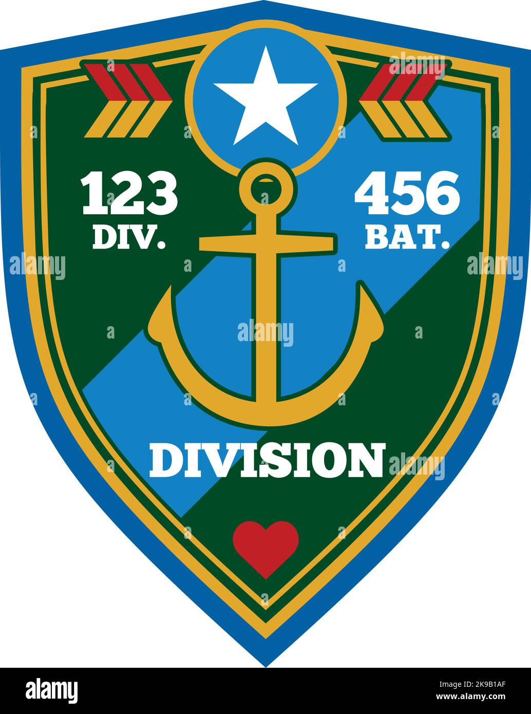 Marinearmee Division Zeichen. Abzeichen für militärische Schutzschilde Stock Vektor