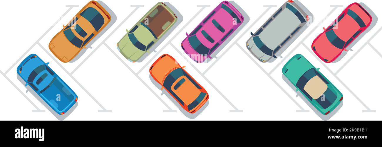 Parkplatz von oben. Cartoon-Transportsymbole Stock Vektor