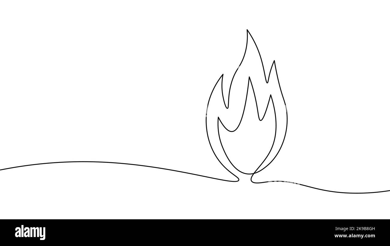 Eine Linie Feuer kontinuierliche Kunst. Social Media brennen Nachrichten Symbol Reaktion. Emoji-Webnachricht. Vektor-Illustration zur Gefahr von brennbaren Lagerfeuern Stock Vektor