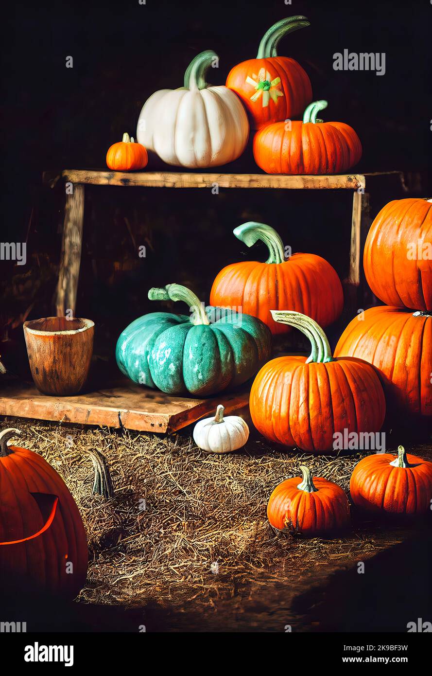 Halloween Herbst Nacht. Gruppe von glücklichen halloween Kürbisse Stockfoto