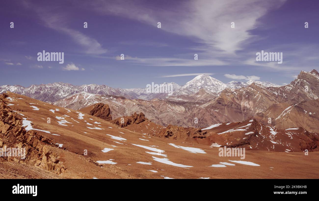 Gebirge in der Cordillera de los Andes, Mendoza, Argentinien. Stockfoto