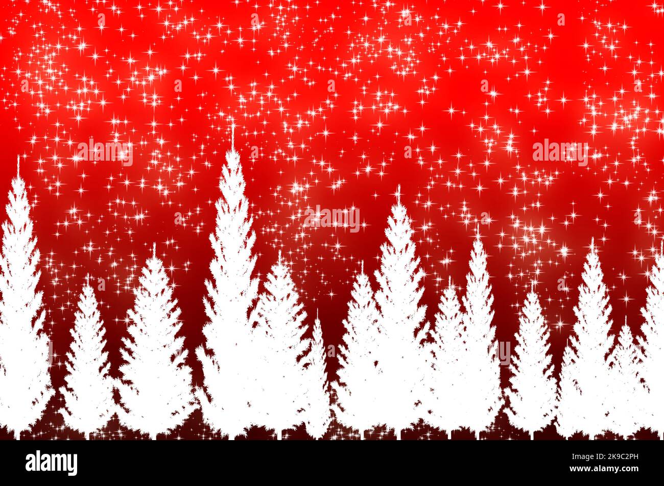 Weihnachtsbäume auf rotem Hintergrund mit anpassbarem Platz für Text. Kopieren Raum und Weihnachtsfeier Konzept. Stockfoto