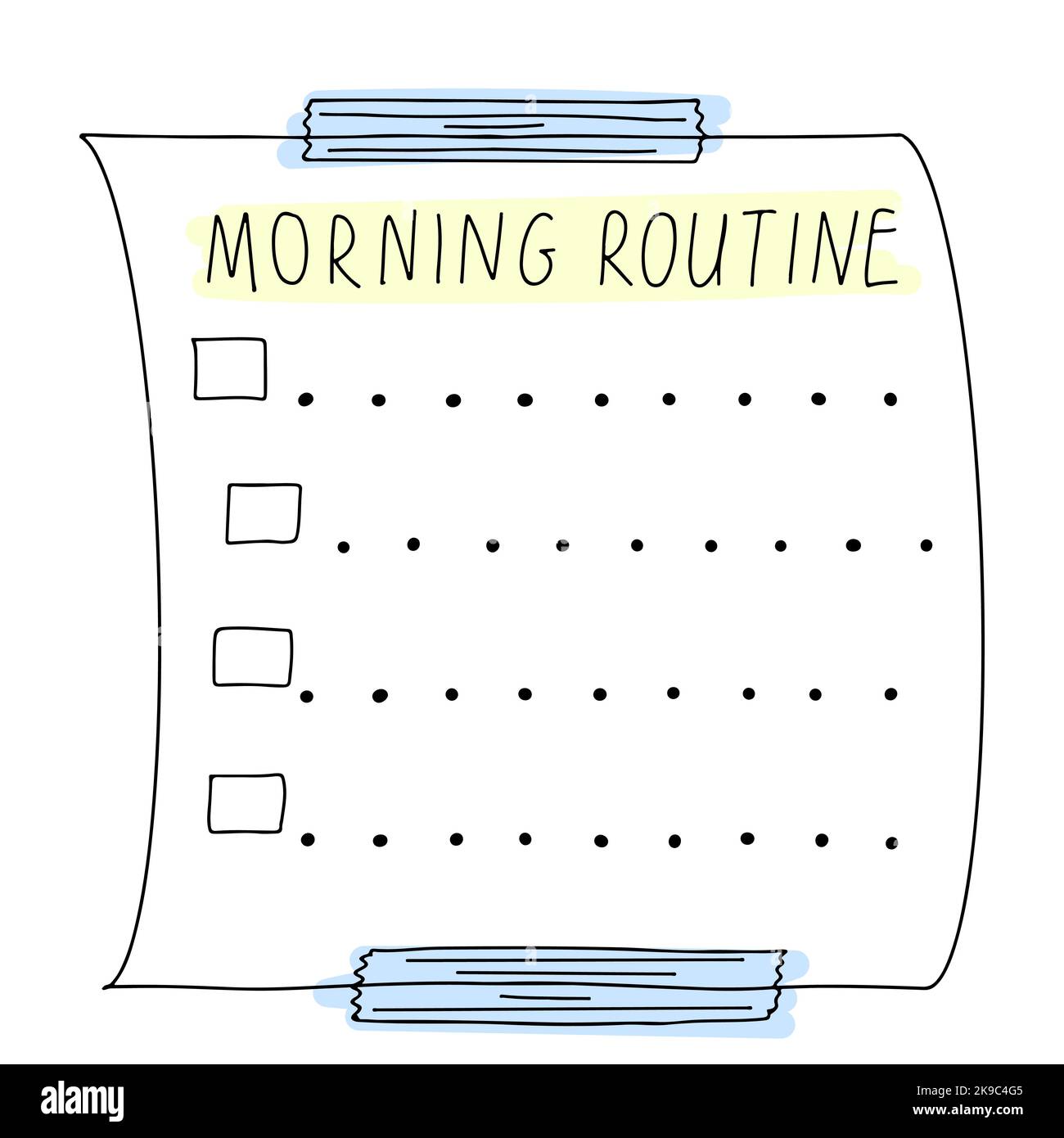 Handgezeichnete Notizen oder Erinnerungsvektoren für die morgendliche Routine. Einfaches quadratisches Papierblatt. Niedliches Design für Zeitschrift Stock Vektor