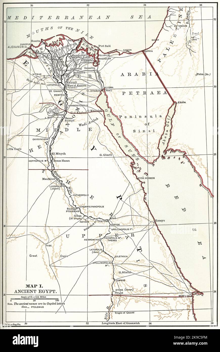 Karte I, Altes Ägypten, Illustration, Ridpath's History of the World, Band I, von John Clark Ridpath, LL. D., Merrill & Baker Publishers, New York, 1894 Stockfoto