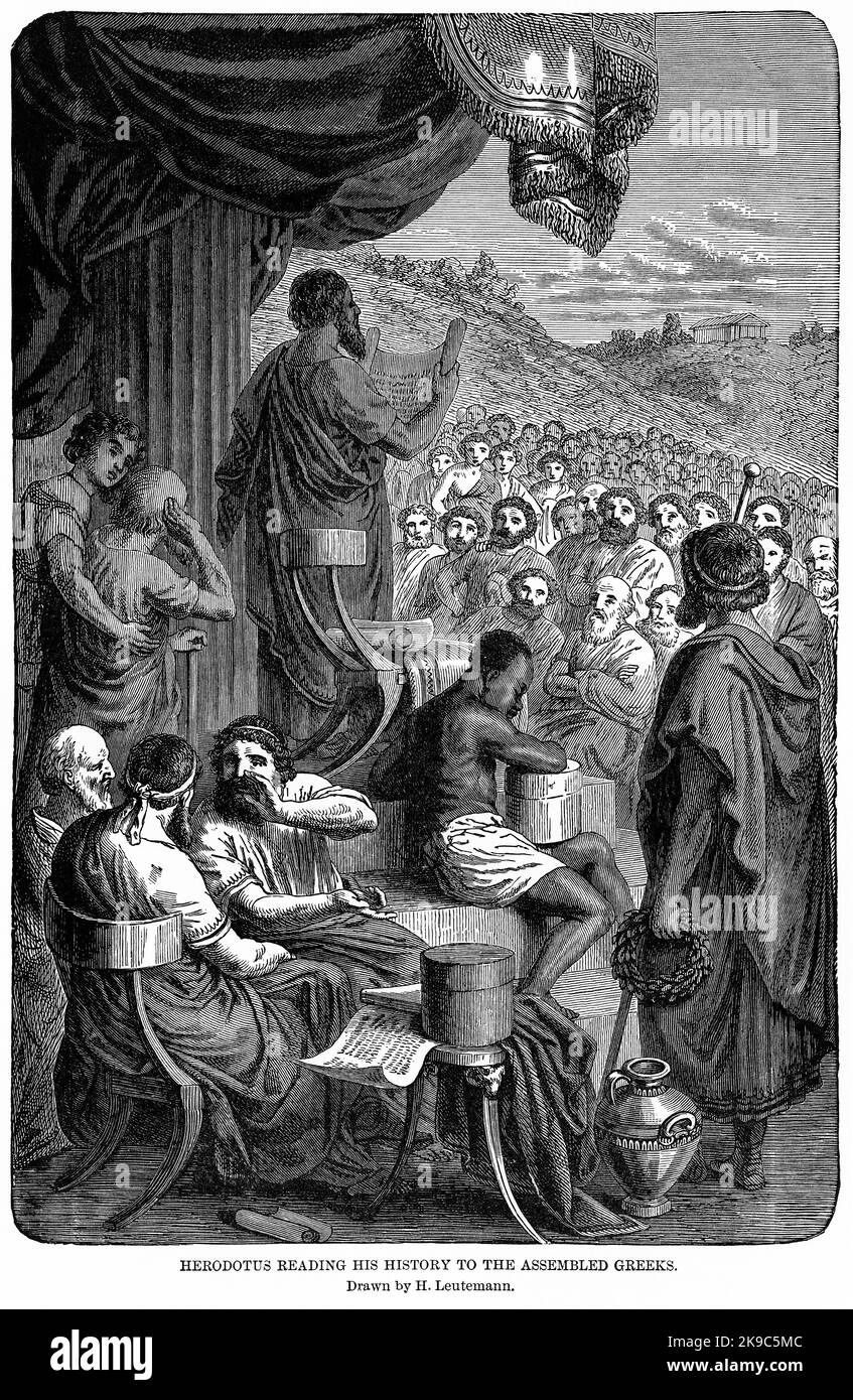 Herodot, Leading His History to the assembled Greeks, Illustration, Ridpath's History of the World, Band I, von John Clark Ridpath, LL. D., Merrill & Baker Publishers, New York, 1894 Stockfoto
