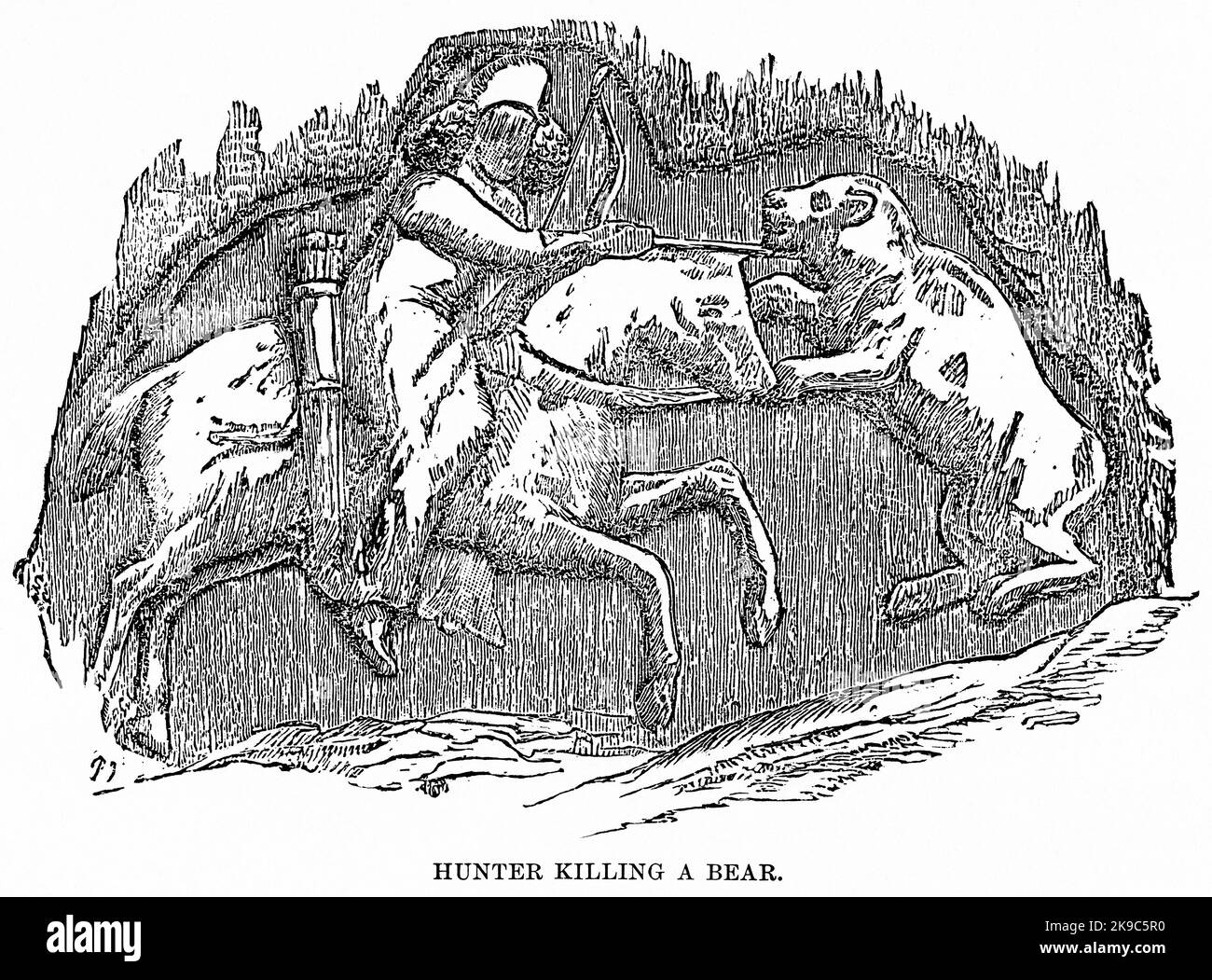 Hunter Killing a Bear, Illustration, Ridpath's History of the World, Band I, von John Clark Ridpath, LL. D., Merrill & Baker Publishers, New York, 1894 Stockfoto