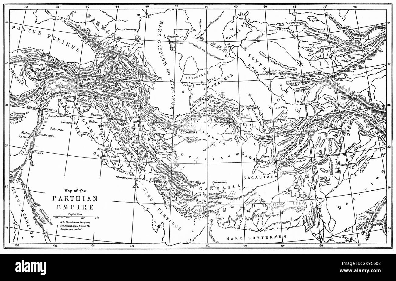 Karte des Parthinian Empire, Illustration, Ridpath's History of the World, Band I, von John Clark Ridpath, LL. D., Merrill & Baker Publishers, New York, 1894 Stockfoto