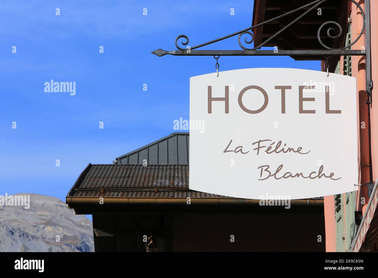 Hôtel La Féline Blanche. Saint-Gervais-les-Bains. Haute-Savoie. Auvergne-Rhône-Alpes. Frankreich. Europa. Stockfoto