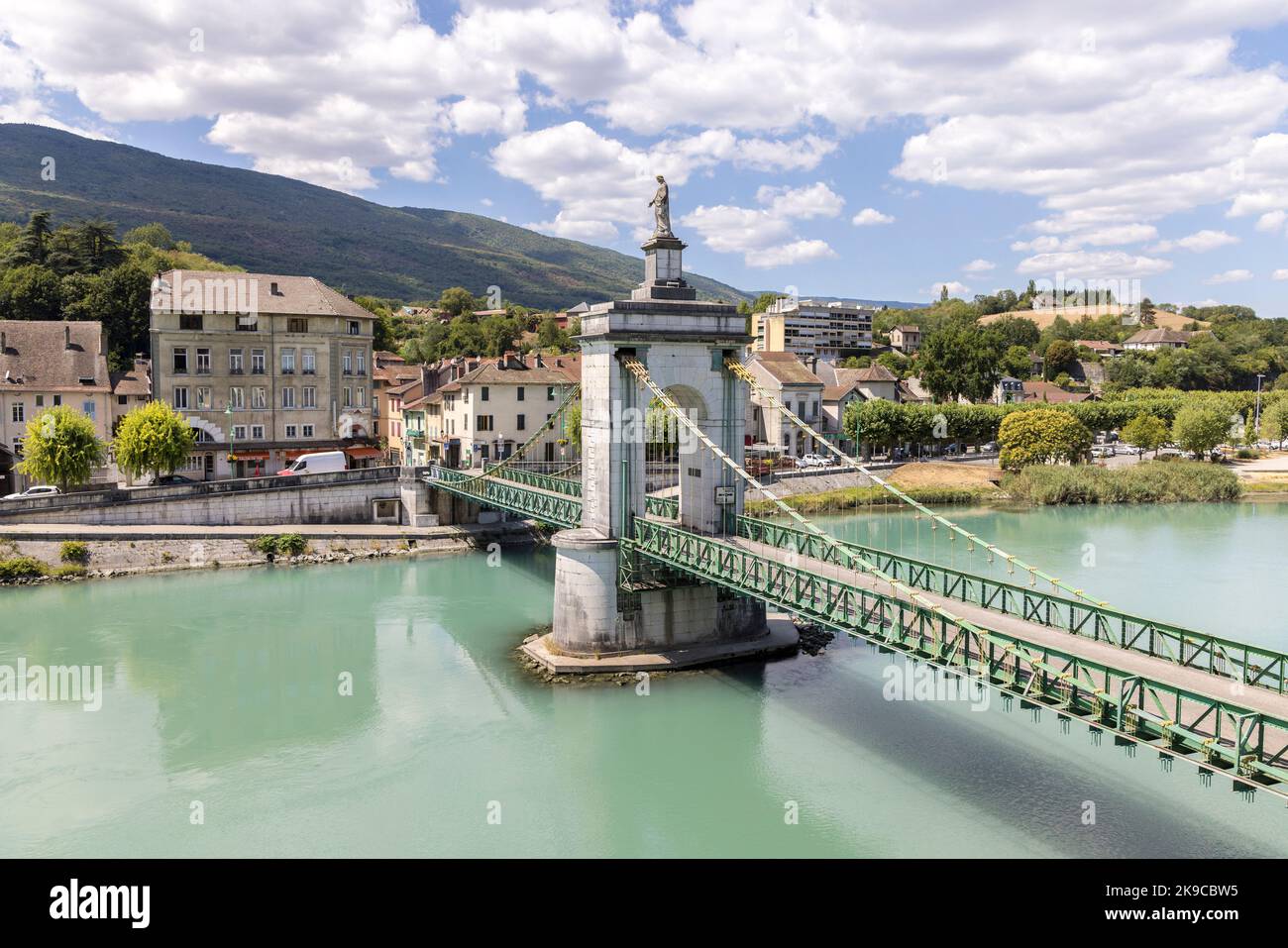 Die Rhone bei Seyssel, Haute-Savoie, Auvergne-Rhône-Alpes, Frankreich Stockfoto